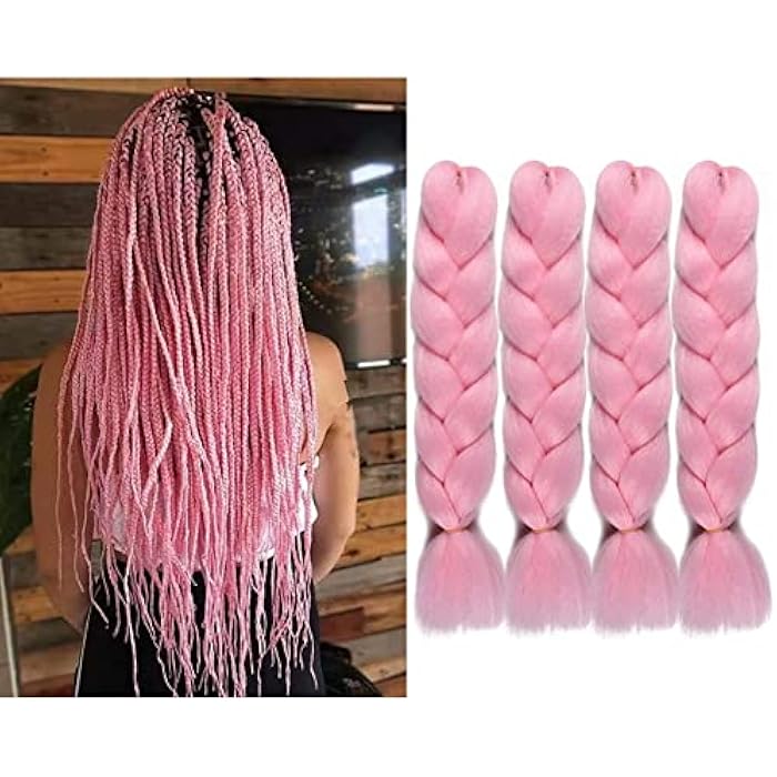 Goodern Braiding Hair Extensions Jumbo Braid Crochet Colorful Hair Heat Resistant Synthetic Hair Clips Party Cosplay Costume Wear for Women Girls(pink,100G/pc, 4 pcs/lot) - Image 4